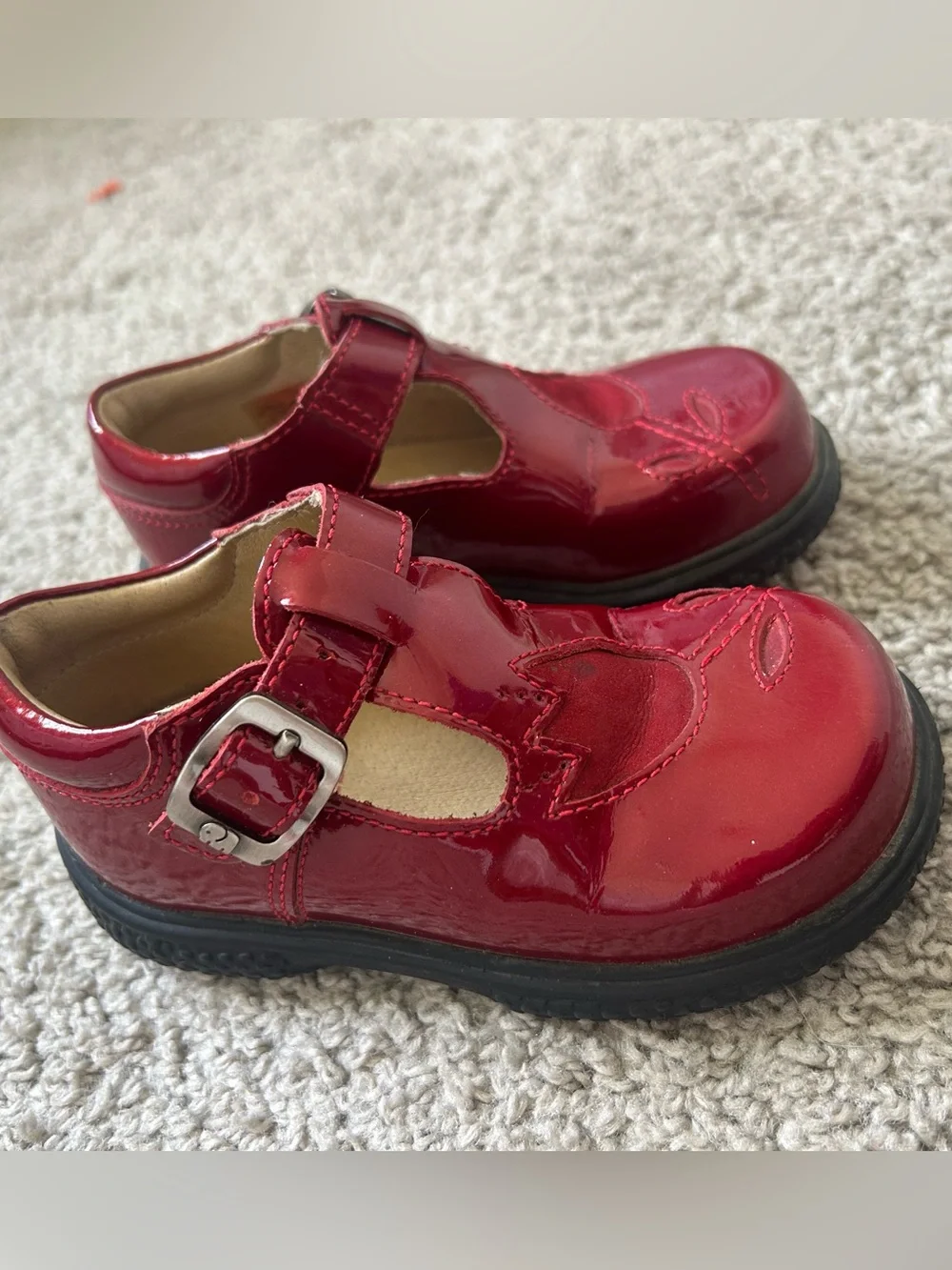 Girls' Red Patent T-Strap Dress Shoes with Buckle